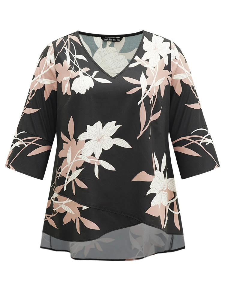 Floral Print Bell Sleeve Asymmetrical Hem Blouse 9 Floral Print Bell Sleeve Asymmetrical Hem Blouse - Image 7