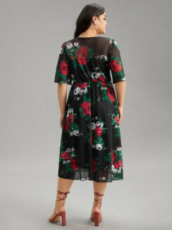 Floral Mesh Patchwork Elastic Waist Dress -Bloomchic Shop 702977360 bn 195763f4 9e19 4e33 899e 09fe3d46279c