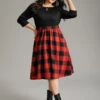 Plaid Pocket Boat Neck Patchwork Dress -Bloomchic Shop 702997049 cf