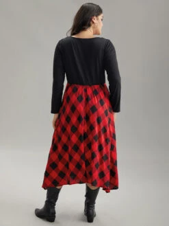 Plaid Ruched Drawstring Asymmetrical Hem Dress -Bloomchic Shop 703048849 fm