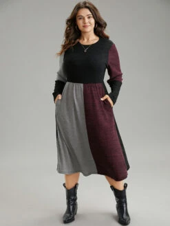 Rib Knit Colorblock Contrast Pocket Dress 10 Rib Knit Colorblock Contrast Pocket Dress -Bloomchic Shop 703072540 pz