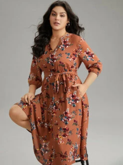 Floral Notched Belted Elastic Waist Dress -Bloomchic Shop 703123689 wt