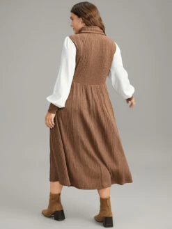 Rib Knit Patchwork Pocket Turtle Neck Dress -Bloomchic Shop 703483077 cu