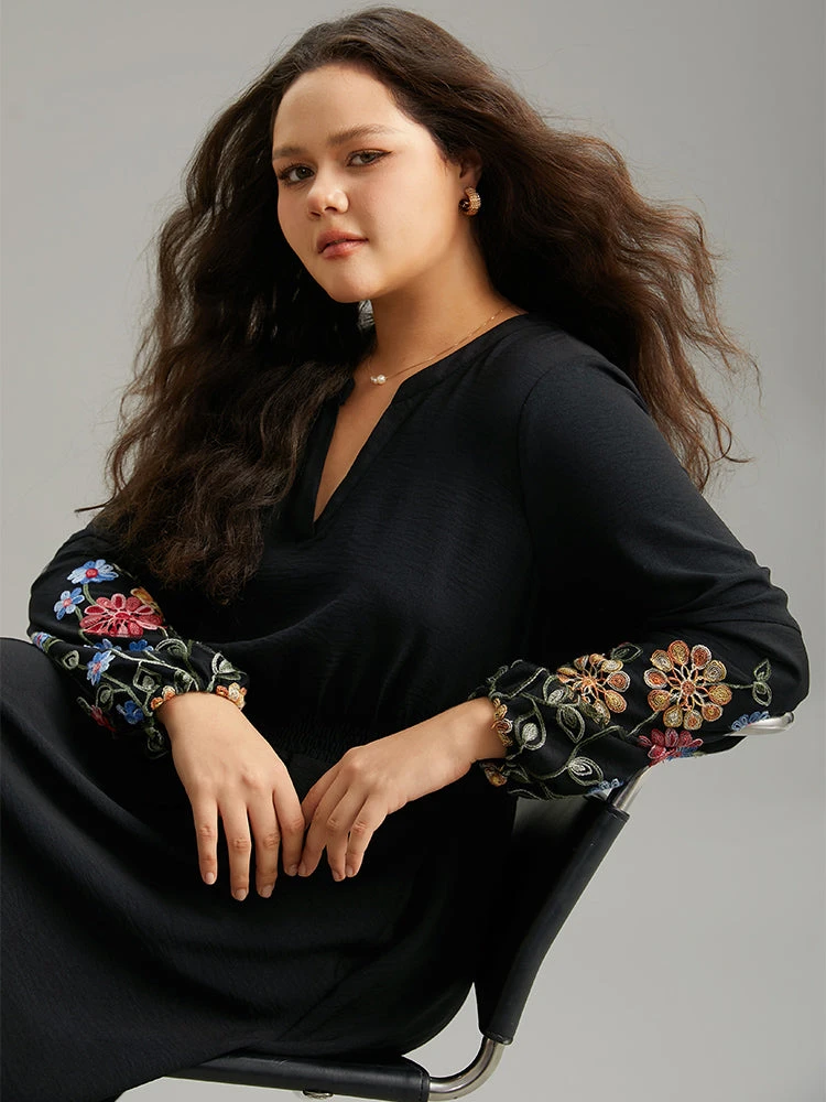 Floral Embroidered Notched Midi Dress 8 Floral Embroidered Notched Midi Dress - Image 6