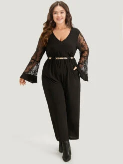 Halloween Plain Mesh Eyelet Lace Pocket Jumpsuit -Bloomchic Shop 704749586 gs