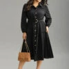 Anti-Wrinkle Shirt Collar Belted Metal Detail Dress