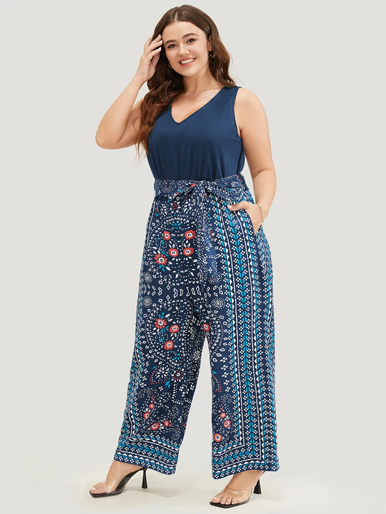 Paisley Patchwork Zipper Pocket Belted Tank Jumpsuit 13 Paisley Patchwork Zipper Pocket Belted Tank Jumpsuit - Image 12