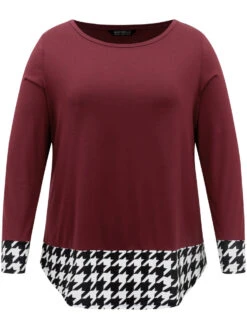 Houndstooth Patchwork Contrast Arc Hem T-shirt -Bloomchic Shop 706847134 wv