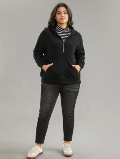 Solid Half Zip Kangaroo Pocket Thick Teddy Sweatshirt 10 Solid Half Zip Kangaroo Pocket Thick Teddy Sweatshirt -Bloomchic Shop 708163736 gm