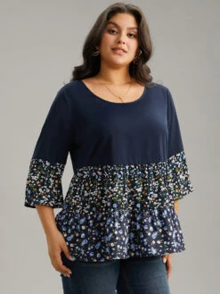 Ditsy Floral Patchwork Tiered Flutter Sleeve Blouse -Bloomchic Shop 708299069 pd a444bfd7 f439 4e87 bea6 b23384f7e2ba