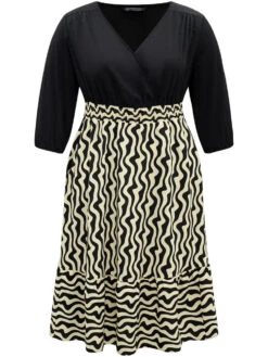 Geometric Twill Patchwork Shirred Elastic Waist Dress -Bloomchic Shop 709289788 de 02a15908 ec43 4ecb 8527 c7cf5105edfb