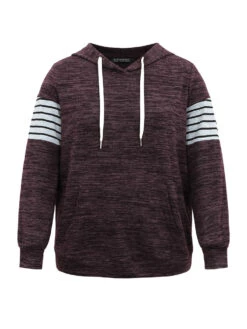 Heather Striped Patchwork Pocket Hooded Sweatshirt -Bloomchic Shop 709775835 wi