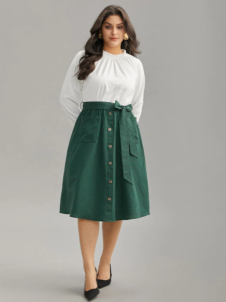 Gingham Belted Frill Trim Button Detail Dress 6 Gingham Belted Frill Trim Button Detail Dress - Image 4