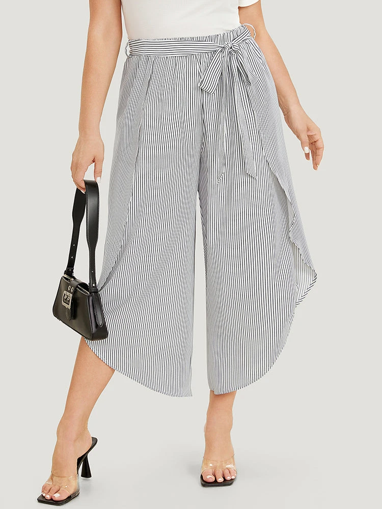 Striped Print Belted Wrap Hem Loose Pants 7 Striped Print Belted Wrap Hem Loose Pants - Image 5
