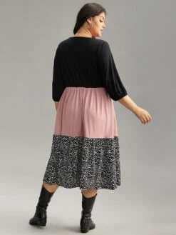 Leopard Colorblock Patchwork Elastic Waist Dress -Bloomchic Shop 711806220 jg