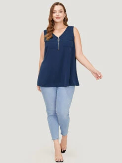 Solid Half Zipper Flap Detail Tank Top 23 Solid Half Zipper Flap Detail Tank Top -Bloomchic Shop 711817090 cd