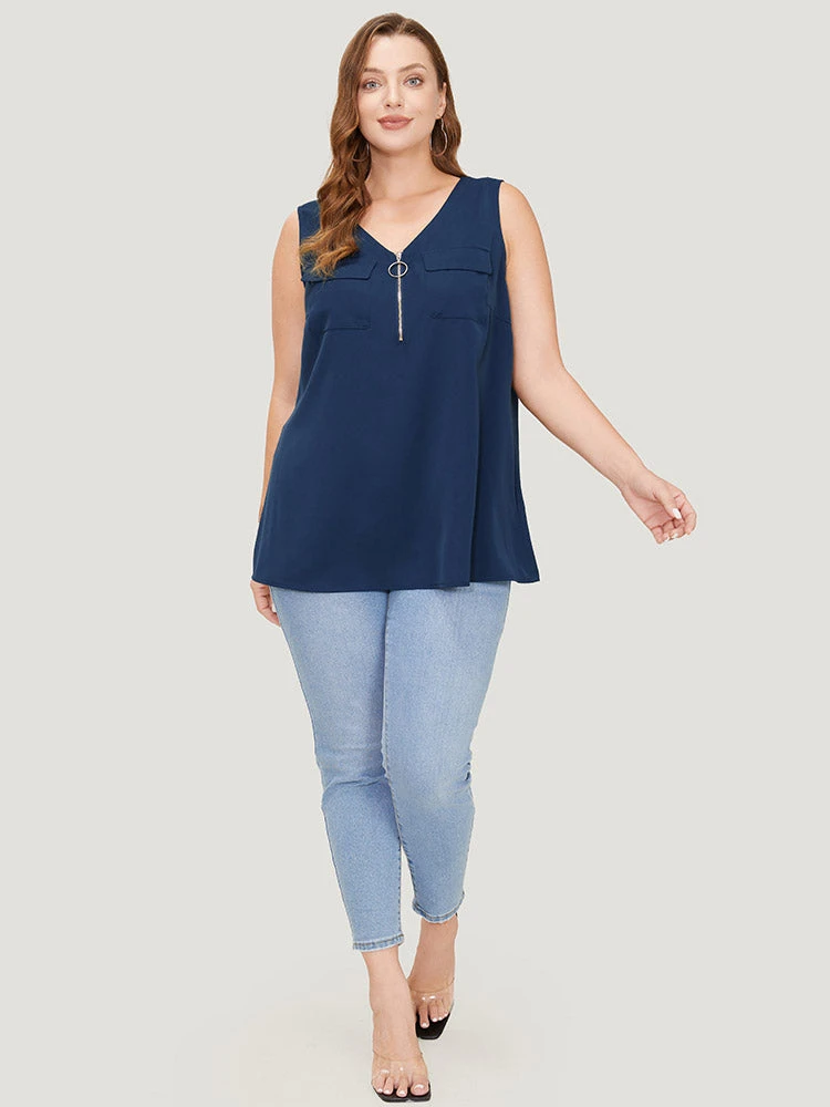 Solid Half Zipper Flap Detail Tank Top 6 Solid Half Zipper Flap Detail Tank Top - Image 4