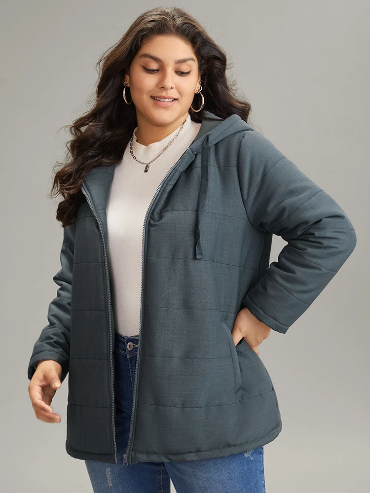 Hooded Drawstring Quilted Pocket Zipper Fly Coat 4 Hooded Drawstring Quilted Pocket Zipper Fly Coat - Image 2