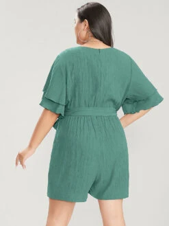 Plain Surplice Neck Ruffle Sleeve Pocket Belted Romper 29 Plain Surplice Neck Ruffle Sleeve Pocket Belted Romper -Bloomchic Shop 713330217 jo 2315c886 f858 4fc9 a291 d047644e46bc