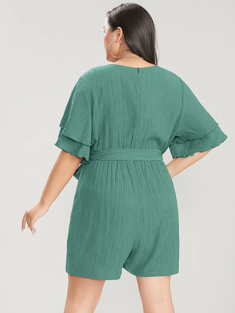 Plain Surplice Neck Ruffle Sleeve Pocket Belted Romper 16 Plain Surplice Neck Ruffle Sleeve Pocket Belted Romper - Image 14