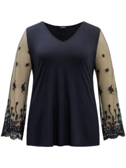 Floral Crochet Lace Mesh Bell Sleeve T-shirt -Bloomchic Shop 713878058 cr