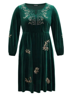 Boho Print Embroidered Velvet Keyhole Dress -Bloomchic Shop 714341998 nc