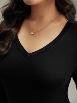 Solid Long Sleeve Basic V Neck Bodysuit -Bloomchic Shop 715262454 uc