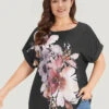 Floral Print Crew Neck Roll Dolman Sleeve Blouse -Bloomchic Shop 715974037 hq