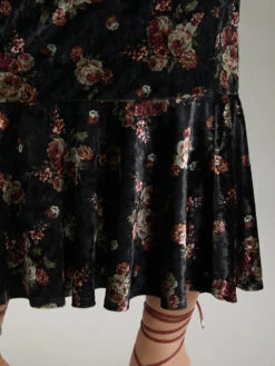 Velvet Floral Notched Ruffles Mermaid Hem Dress -Bloomchic Shop 717056160 gt