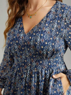 Boho Print Pocket Shirred Gathered Dress 15 Boho Print Pocket Shirred Gathered Dress -Bloomchic Shop 717624229 bx