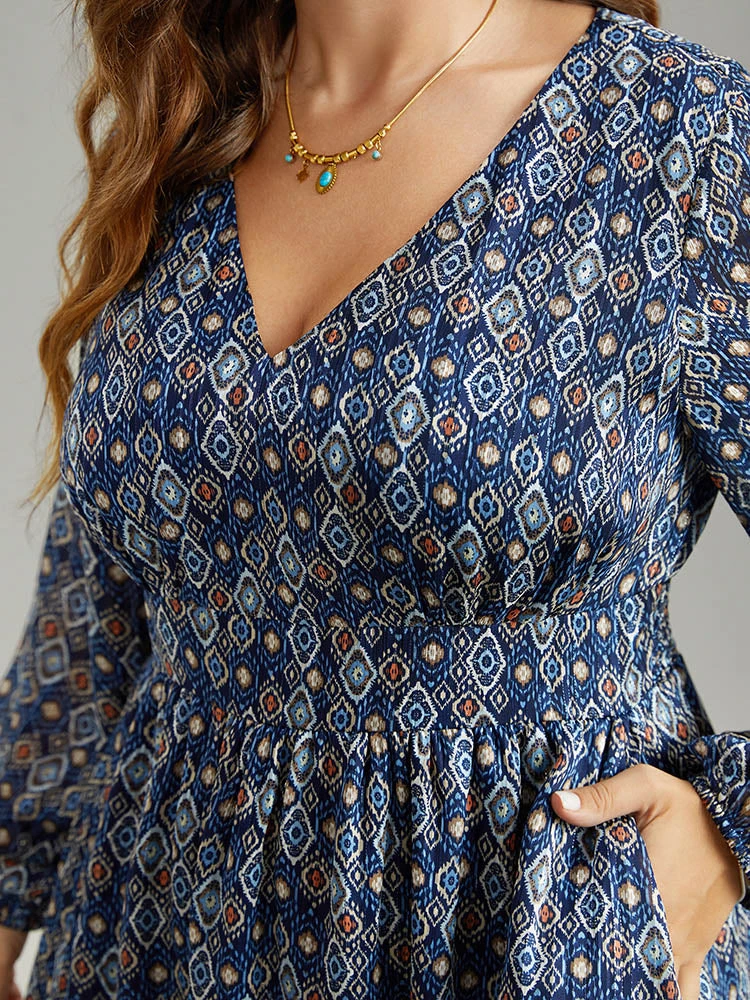 Boho Print Pocket Shirred Gathered Dress 8 Boho Print Pocket Shirred Gathered Dress - Image 6