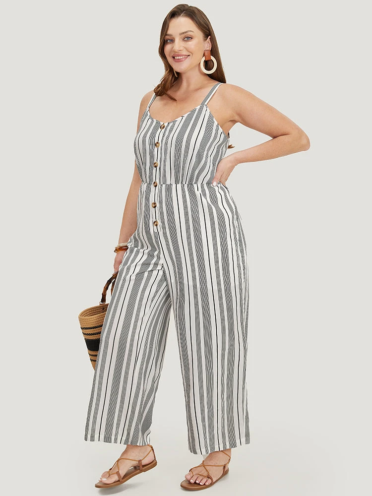 Striped Print Button Pocket Detail Cami Jumpsuit 6 Striped Print Button Pocket Detail Cami Jumpsuit - Image 4