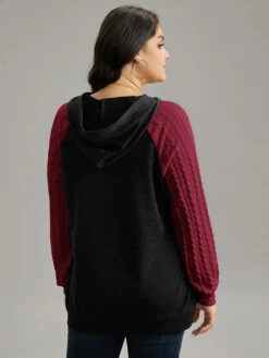 Contrast Cable Knit Pocket Hooded Drawstring Sweatshirt -Bloomchic Shop 718519682 li 36d60622 6d86 43a6 b87e 4cd9666b8b0e