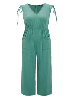 Plain Patched Pocket Zipper Drawstring Shoulder Jumpsuit -Bloomchic Shop 718665074 bs