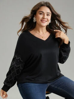 Rhinestone Plain Drop Shoulder Sweatshirt -Bloomchic Shop 719011625 dd