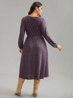 Plisse Solid Side Button Detail Dress -Bloomchic Shop 720151428 za