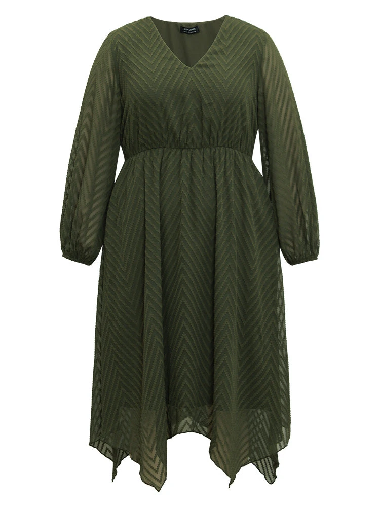 Plain Textured V Neck Hanky Hem Dress 10 Plain Textured V Neck Hanky Hem Dress - Image 8