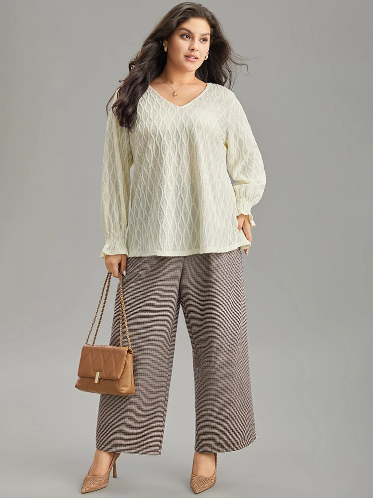 V Neck Solid Textured Shirred Blouse 8 V Neck Solid Textured Shirred Blouse - Image 6