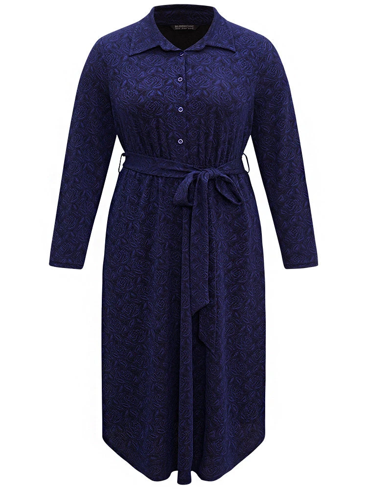Graphic Jacquard Shirt Collar Belted Dress 7 Graphic Jacquard Shirt Collar Belted Dress - Image 5