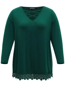 Solid Lace Panel Crisscross V Neck T-shirt -Bloomchic Shop 722937739 af f3c8e5df f5da 41b1 8341 c87de93be8ba