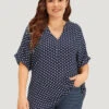Polka Dot Zipper Notched Dolman Sleeve Blouse -Bloomchic Shop 723369099 rk