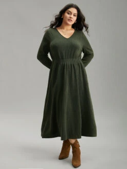 Plain Plisse Elastic Cuffs Midi Dress