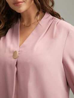 Plain Buckle Detail Pleated Blouse -Bloomchic Shop 723879325 aq