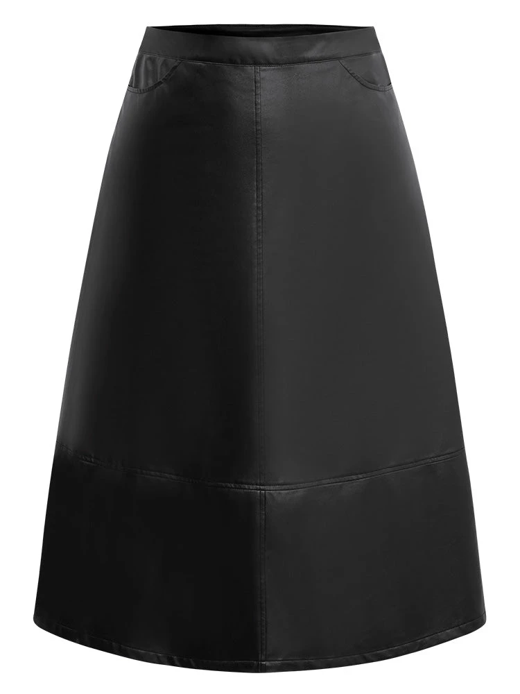 PU Leather Pocket Elastic Waist Cropped Skirt 7 PU Leather Pocket Elastic Waist Cropped Skirt - Image 5