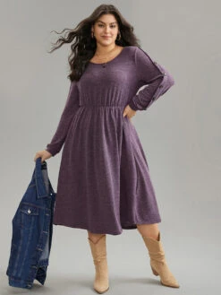 Plisse Solid Side Button Detail Dress