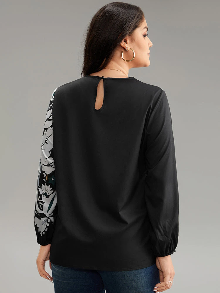 Floral Print Cut Out Lantern Sleeve Blouse 4 Floral Print Cut Out Lantern Sleeve Blouse - Image 2
