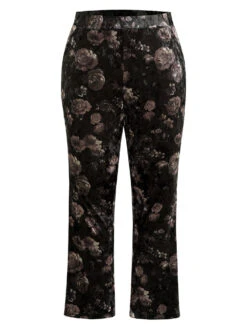 Floral Texture Velvet Flare Leg Pants -Bloomchic Shop 726529801 of