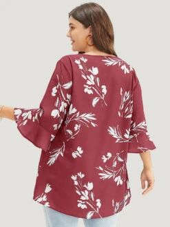 Floral Asymmetrical Hem Ruffle Trim Flounce Sleeve Blouse -Bloomchic Shop 726631947 jd fe1149c9 eee8 4267 aa43 c8b1131e87b8