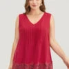 Solid Pleated Front Lace Hem Tank Top 1 Solid Pleated Front Lace Hem Tank Top -Bloomchic Shop 727671095 fq