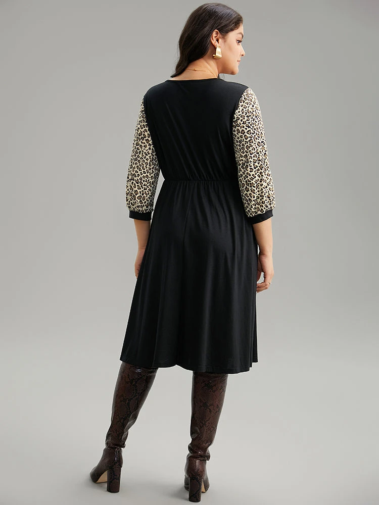 Leopard Patchwork Pocket Elastic Waist Dress 4 Leopard Patchwork Pocket Elastic Waist Dress - Image 2